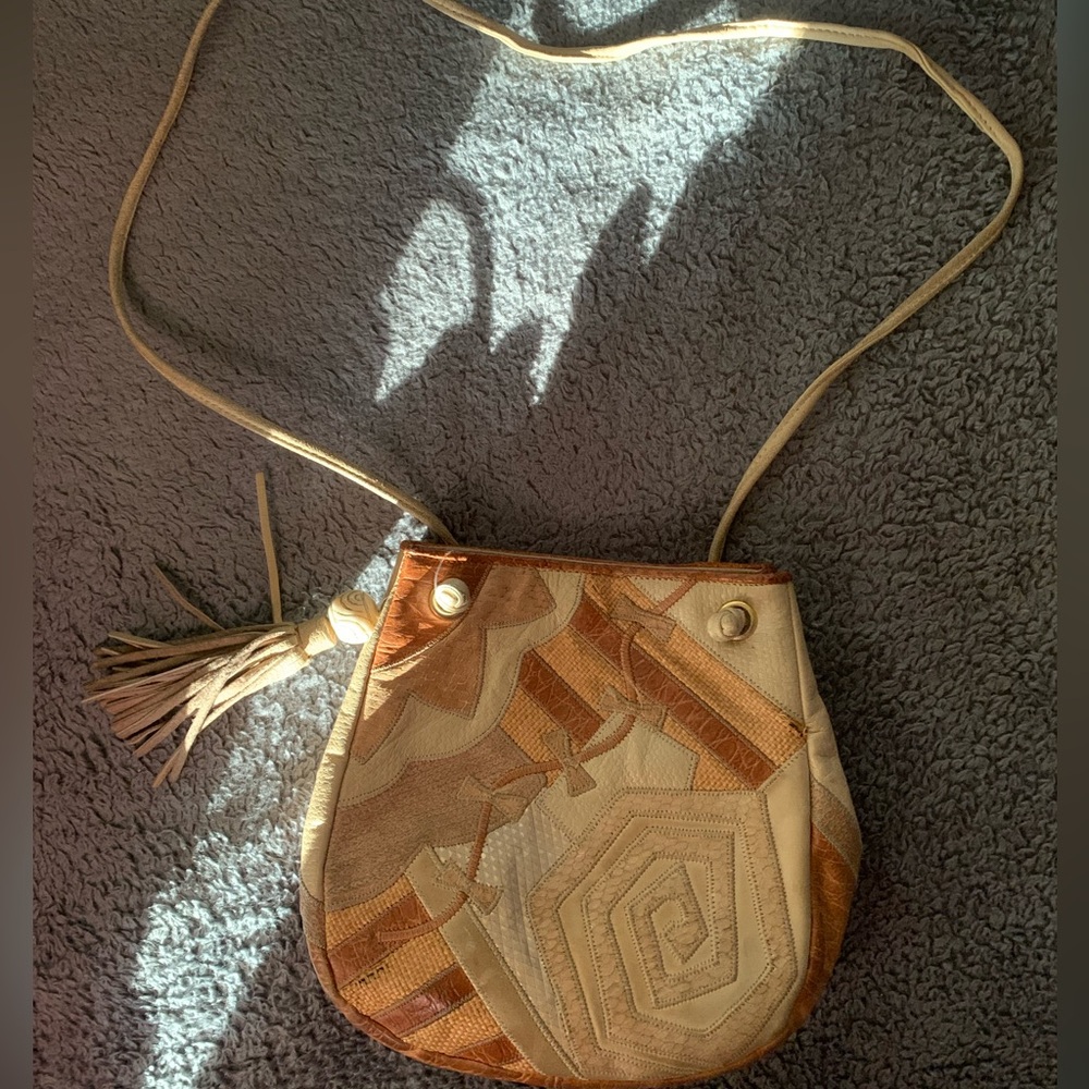 Vintage 1980s SHARIF Handbag Purse Patchwork Genuine Leather Crossbody USA